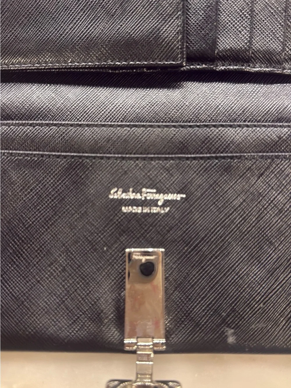 Salvatore Ferragamo Black Women's Clutch with Silver Hardware